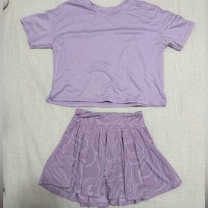 Girls Pleated Marble Active Skort & Matching Cropped Active Tee